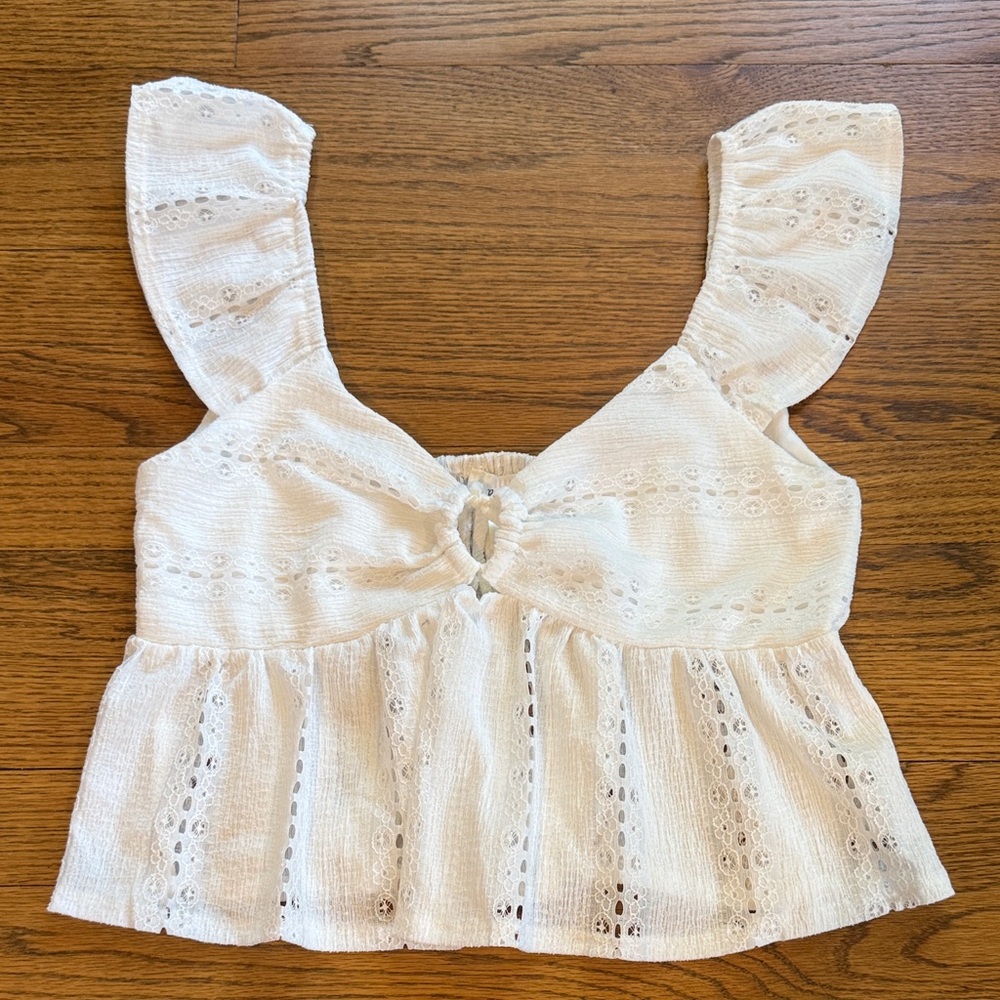 Elegant White Eyelet Women's Top